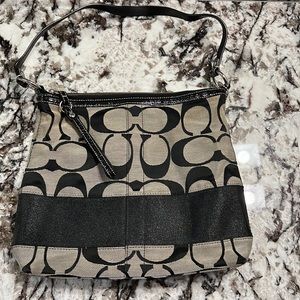 Coach signature textile shoulder bag, black